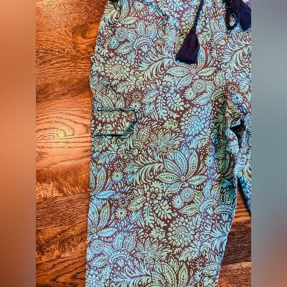 Sundance Boho Floral Block Print Tassel Drawstring Pants Medium Resort Style - Picture 4 of 9